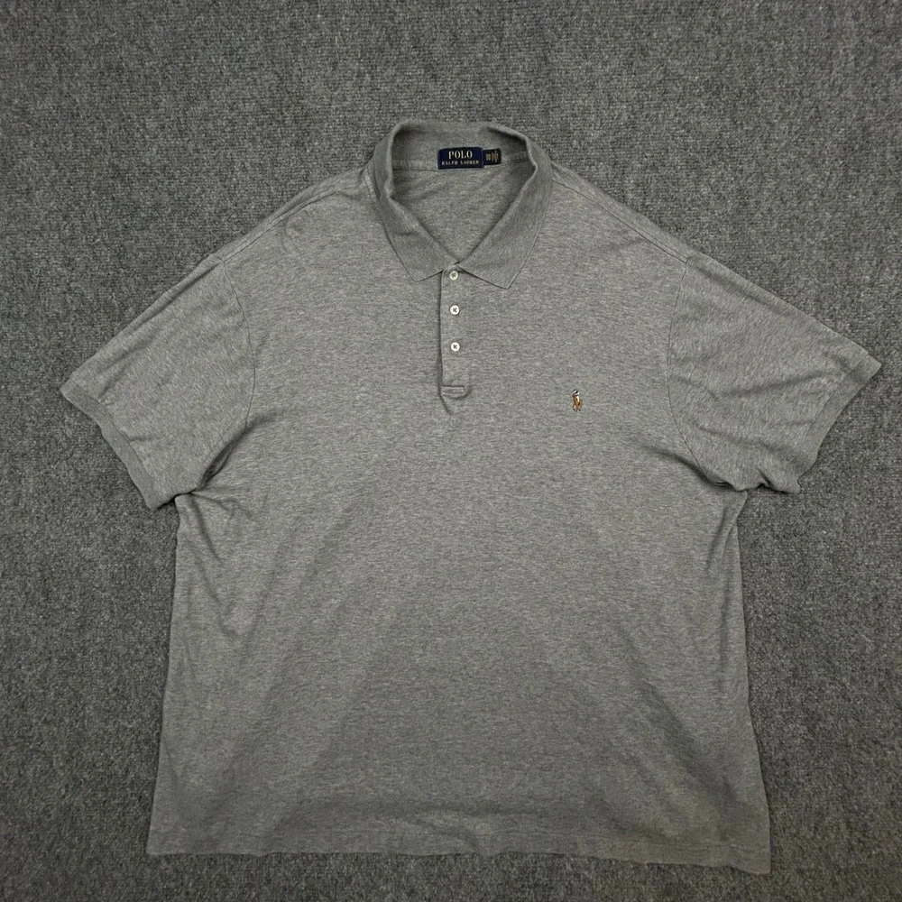 Polo Ralph Lauren Polo Shirt Mens 2XB Grey Short Sleeve Cotton Flesh Pony Logo
